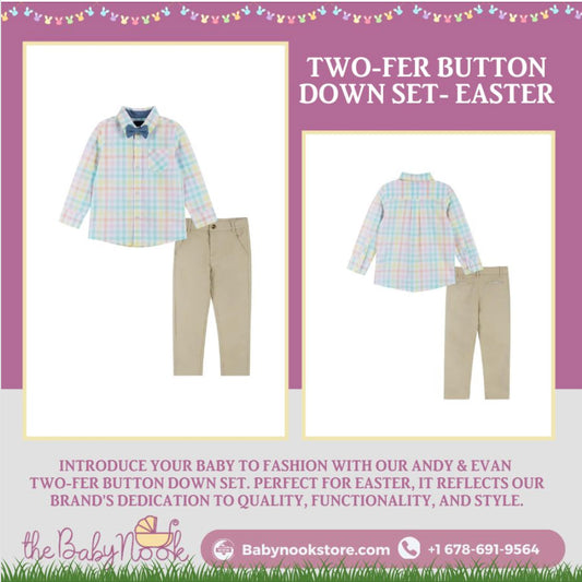 👶 Introducing the Andy & Evan Two-Fer Button Down Set - Perfect for Easter Celebrations! 👶