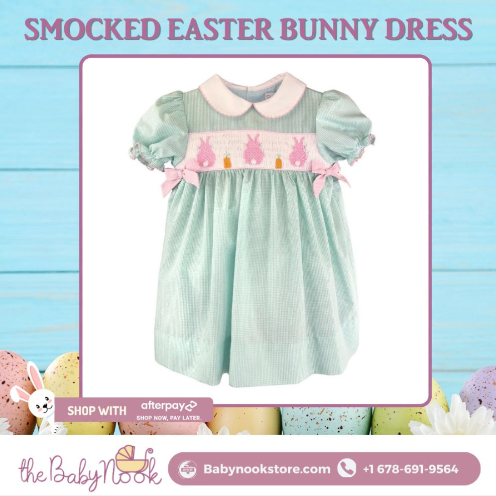 Hop into Spring Style: The Baby Nook's Adorable Smocked Easter Bunny Dress!