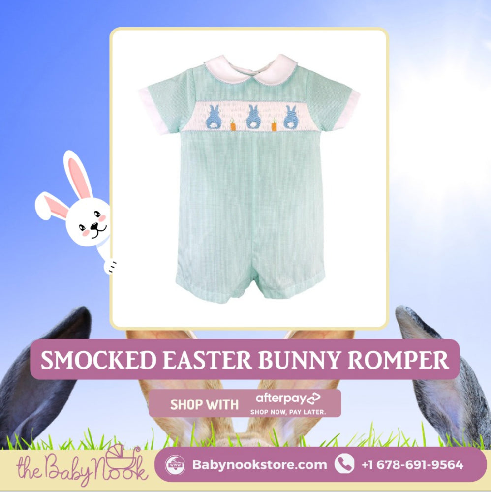 Hop into Easter Joy with Our Smocked Bunny Romper for Little Ones!