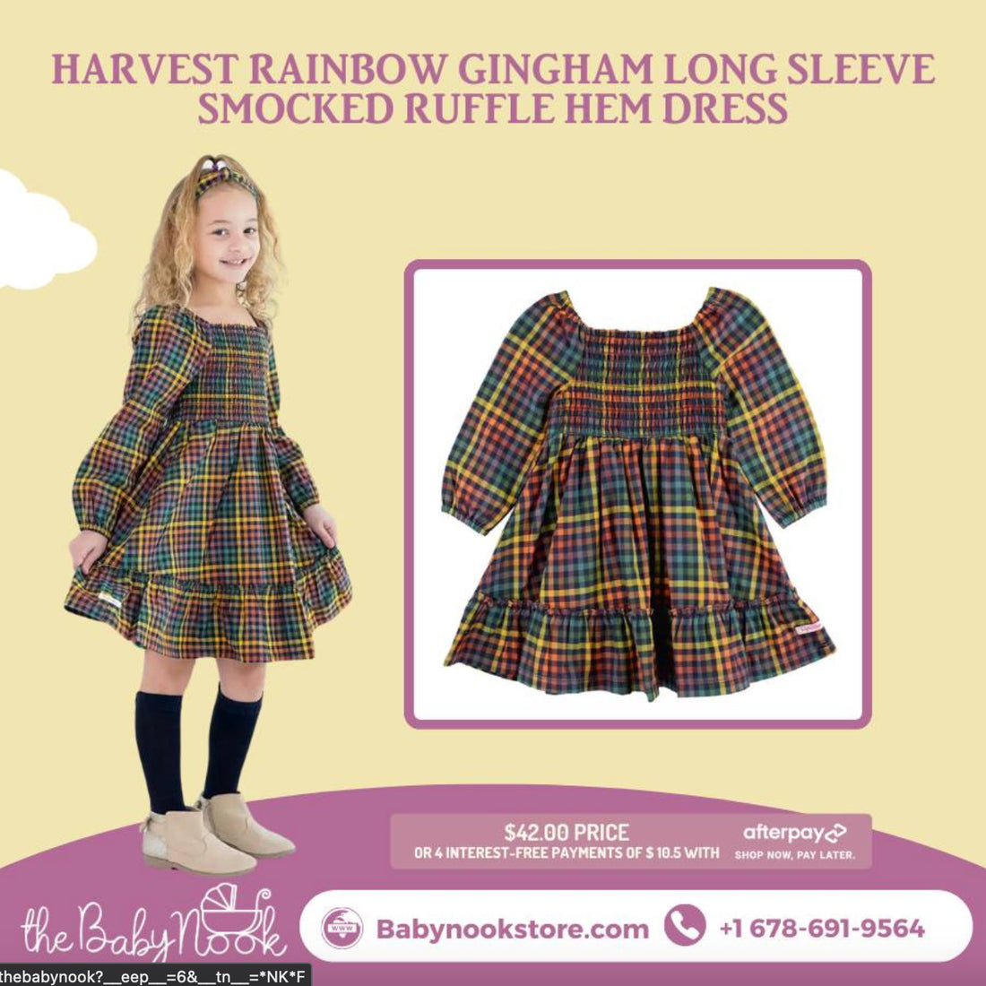 Twirl Into Happiness: Harvest Rainbow Gingham Smocked Ruffle Hem Dress 🌈