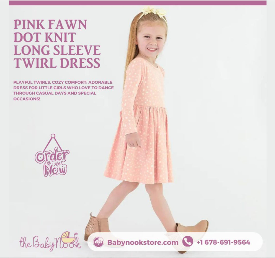 Twirl in Style: Introducing the Pink Fawn Dot Knit Long Sleeve Twirl Dress for Little Fashionistas