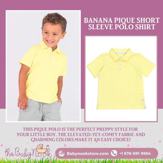 Elevate Your Little Gentleman's Wardrobe with the Banana Pique Short Sleeve Polo Shirt