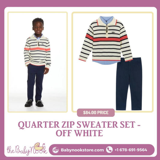 -> Quarter Zip Sweater Set - Off White