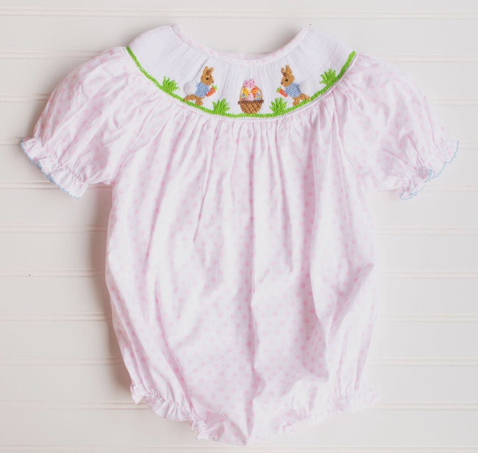 Girls Smocked Easter Bunny Bubble