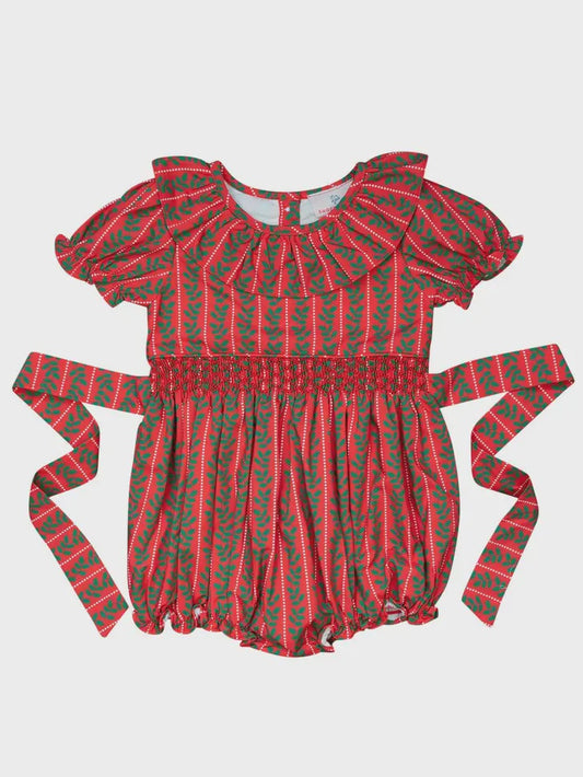 Holly Stripes Smocked Bubble