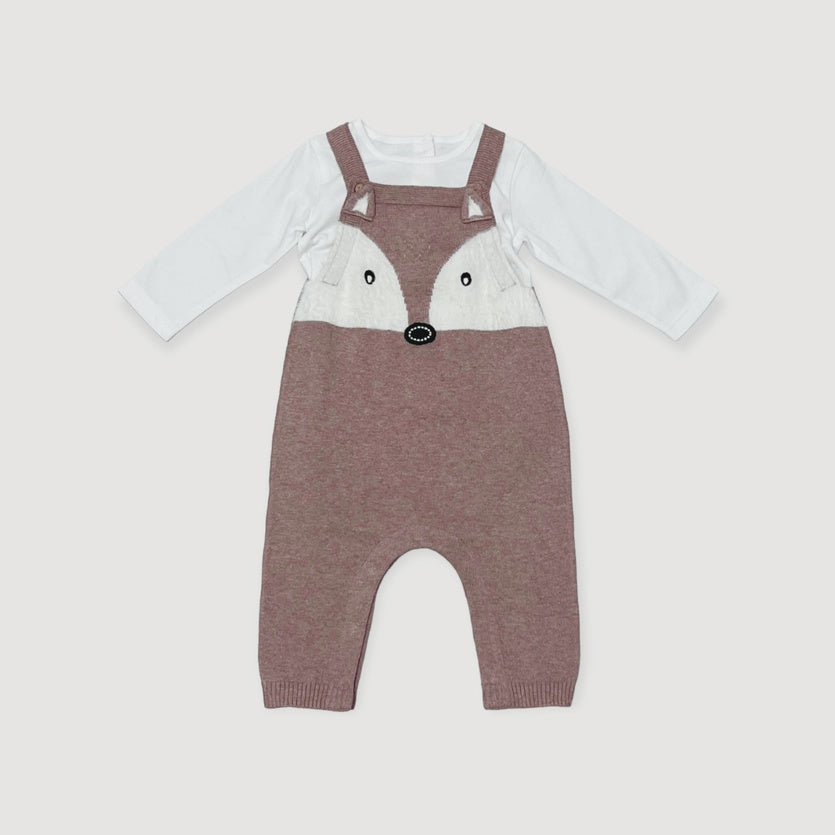 Fox Jacquard Knit Baby Overall Set (Organic Cotton)