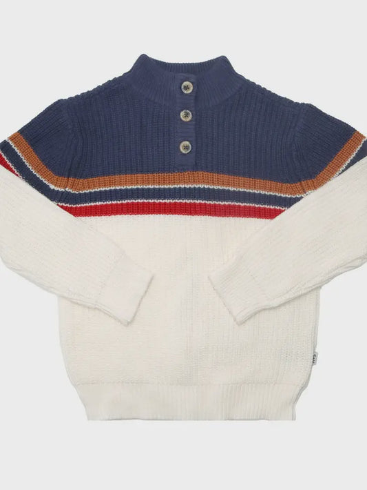 Harrison Striped Sweater in Washed Indigo/Egret