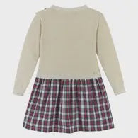 Girls Varsity Ruffle Sweater Dress White Plaid