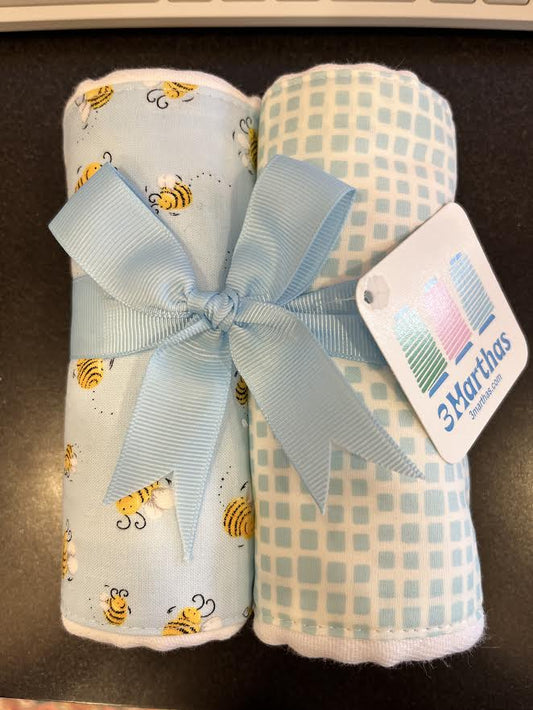 Blue Bumble Bee Set of 2 Burp Cloths