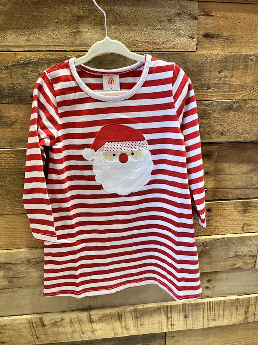 Red Santa Claus Applique Stripe Dress