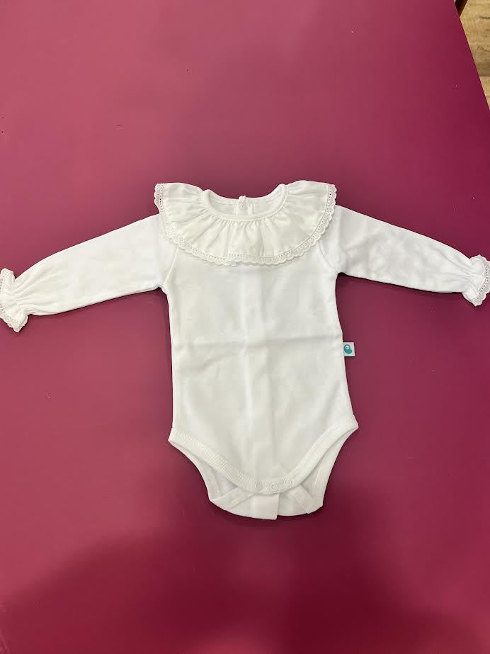 Cotton Baby Bodysuit Onesie with English Embroidered Collar Carded Long Sleeve