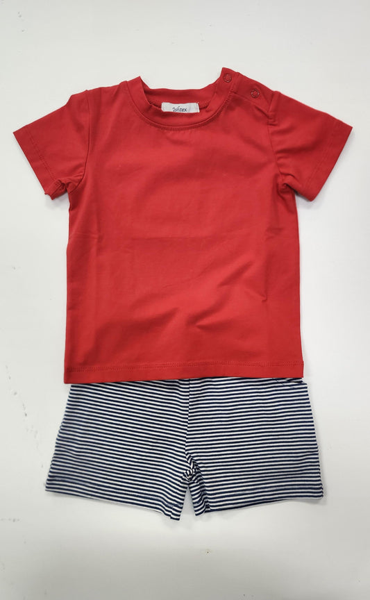 Red Top Navy/White Stripe Boy Set