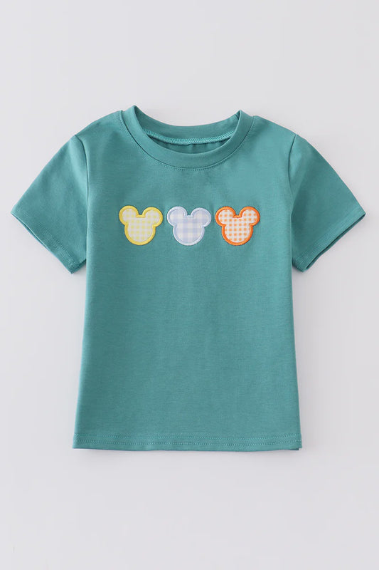 Blue character applique boy top