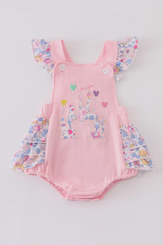 Pink castle applique girl bubble