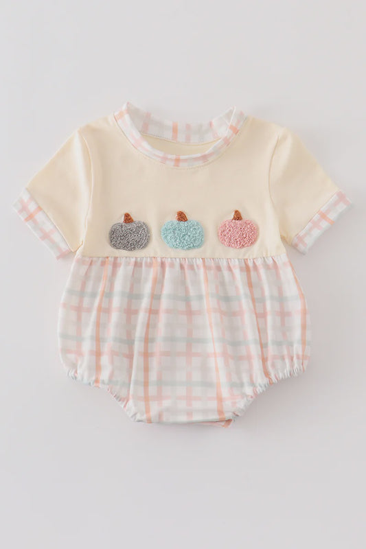 Beige plaid french knot pumpkin boy bubble