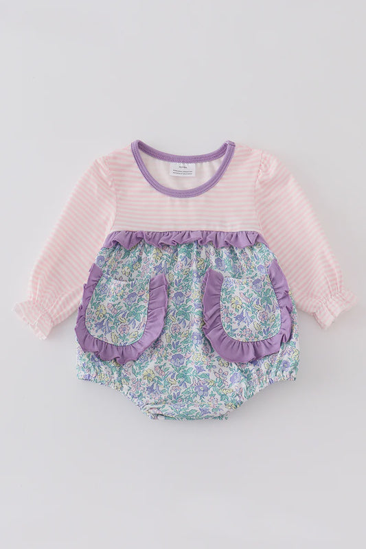 Purple floral print pocket girl bubble