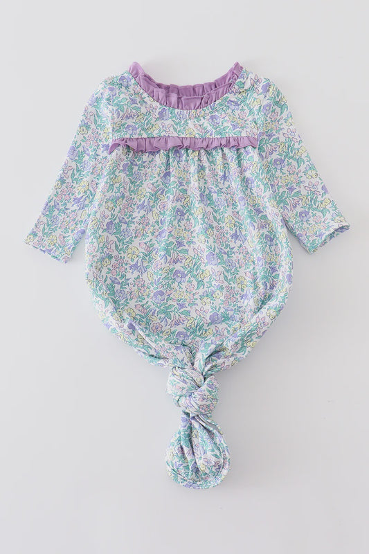 Purple floral print baby girl gown