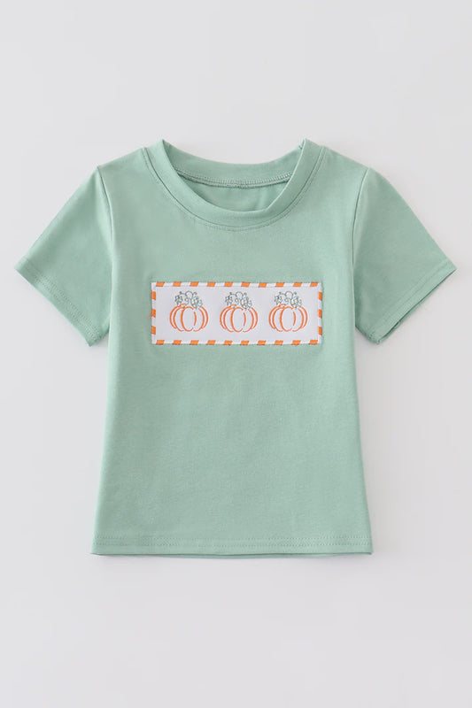 Green pumpkin embroidery boy top