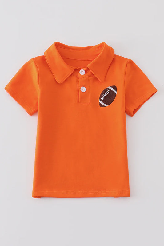 Orange football embroidery boy polo shirt