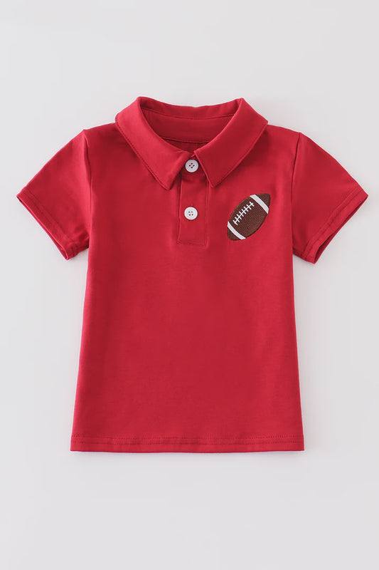 Red football embroidery boy polo shirt