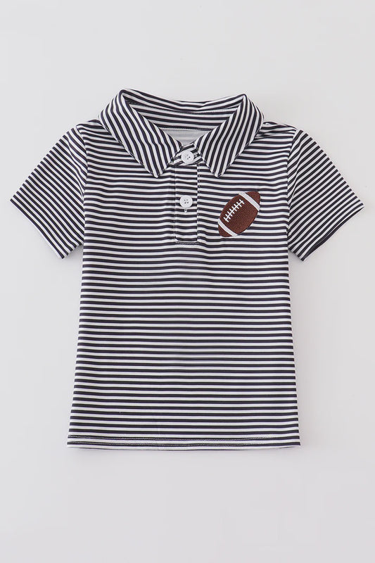 Black & white football embroidery stripe boy polo shirt