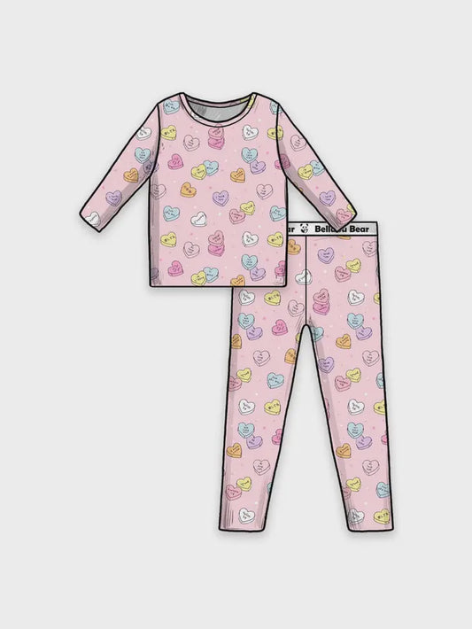 Candy Hearts Pink Bamboo Kids Pajamas