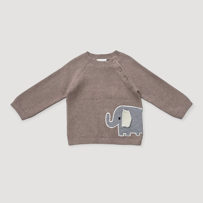 Elephant Embroidered Baby Knit Pullover & Pant SET (Organic)