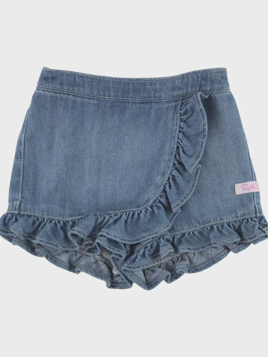 Light Wash Denim Ruffled Skort