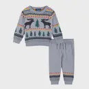 Boys Grey Moose Jacquard Sweater Set