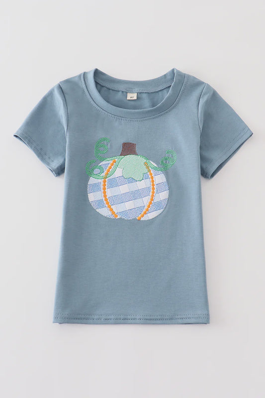 Blue pumpkin embroidery boy top