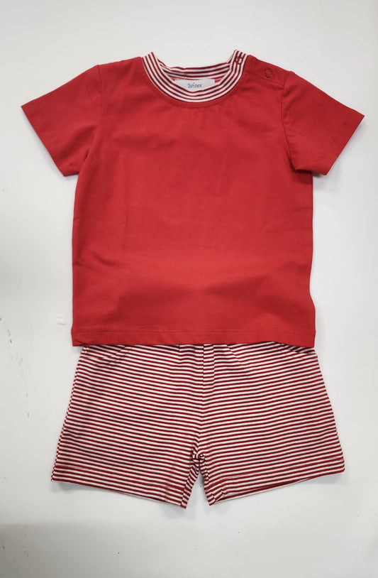 Red White Stripe Boys Shorts Set