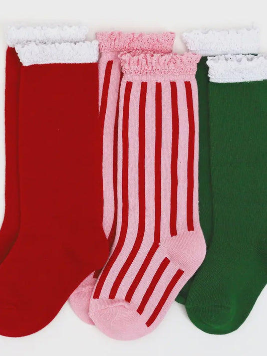 Christmas Santa Baby Knee High Socks 3-pack