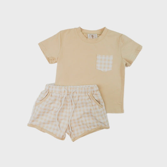 Khaki Gingham Play Short Set