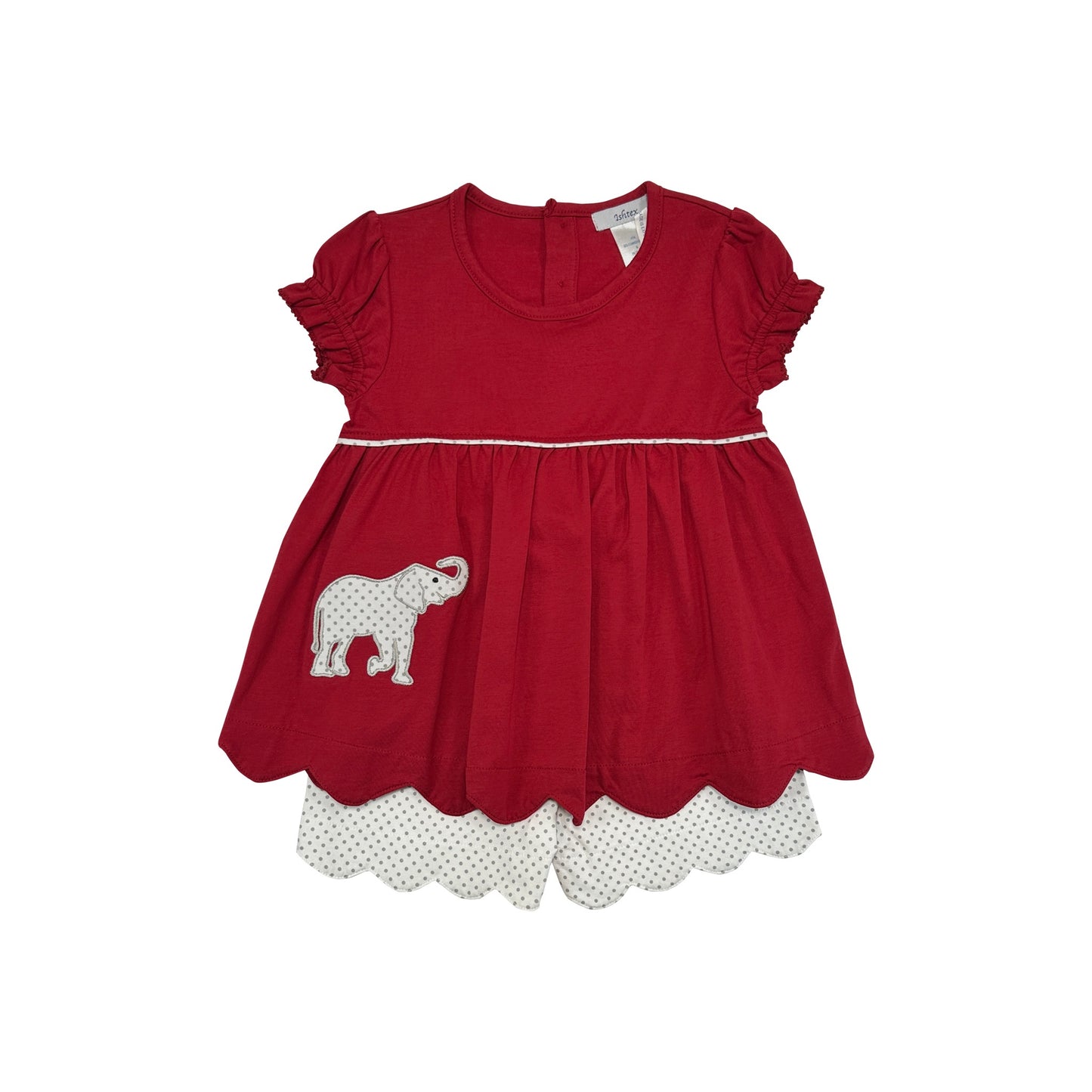 GREY/CRIMSON ELEPHANT APPLIQUE GIRL'S SHORTS SET