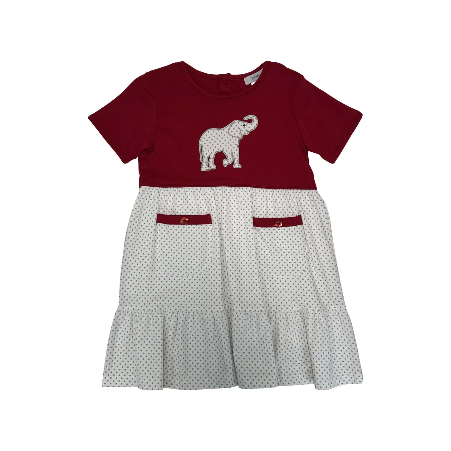 GREY/CRIMSON ELEPHANT APPLIQUE DRESS