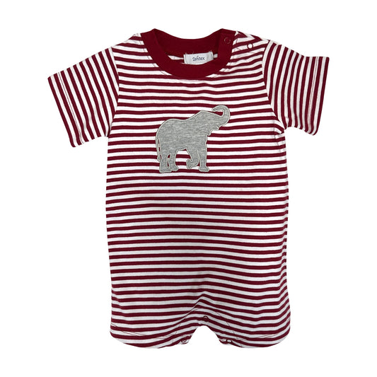 CRIMSON//WHITE STRIPE ELEPHANT APPLIQUE BOY'S ROMPER