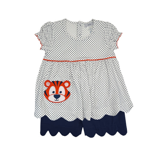 NAVY/WHITE TIGER APPLIQUE GIRL'S SHORTS SET