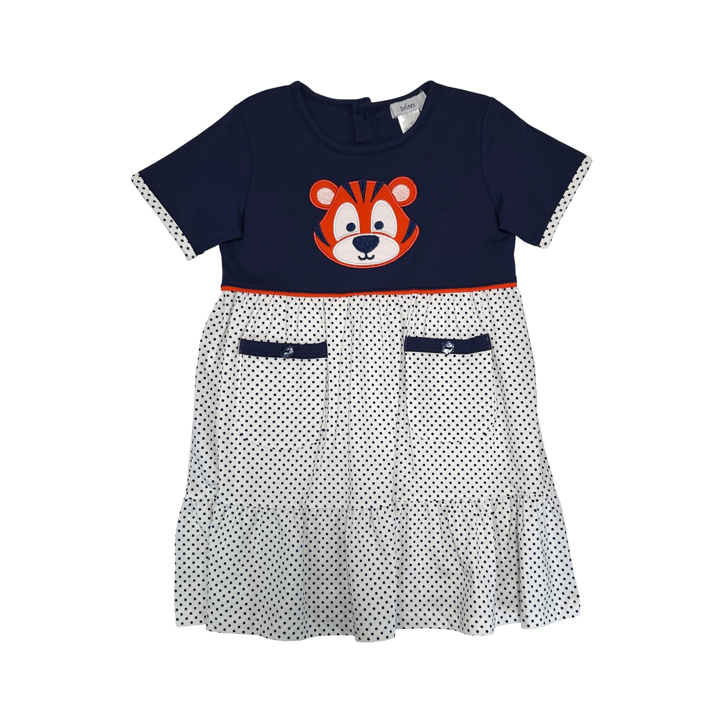 NAVY/WHITE TIGER APPLIQUE DRESS