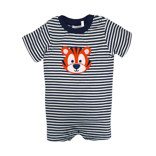 NAVY/WHITE STRIPE TIGER APPLIQUE BOY'S ROMPER