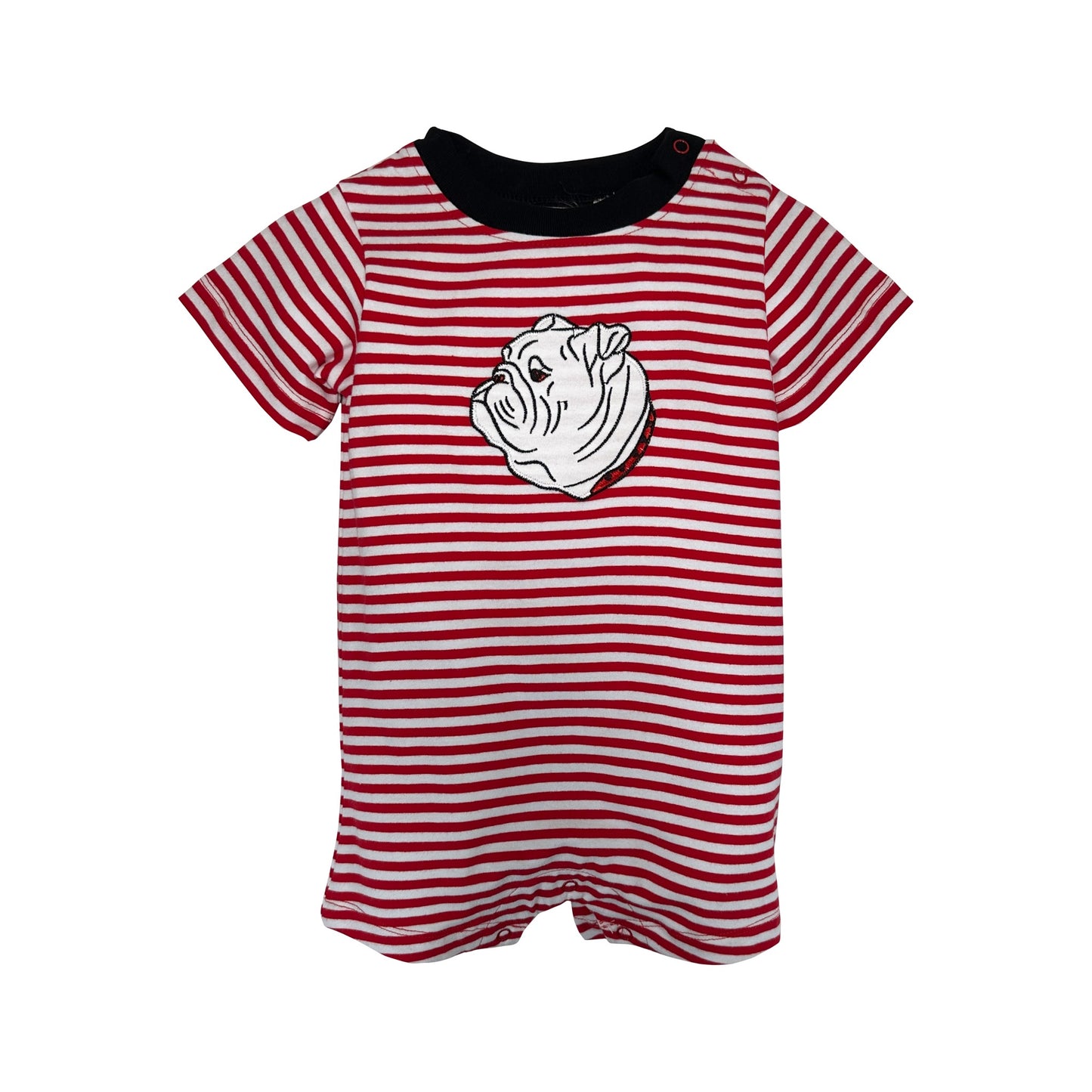 RED/WHITE STRIPE BULLDOG APPLIQUE BOY'S ROMPER