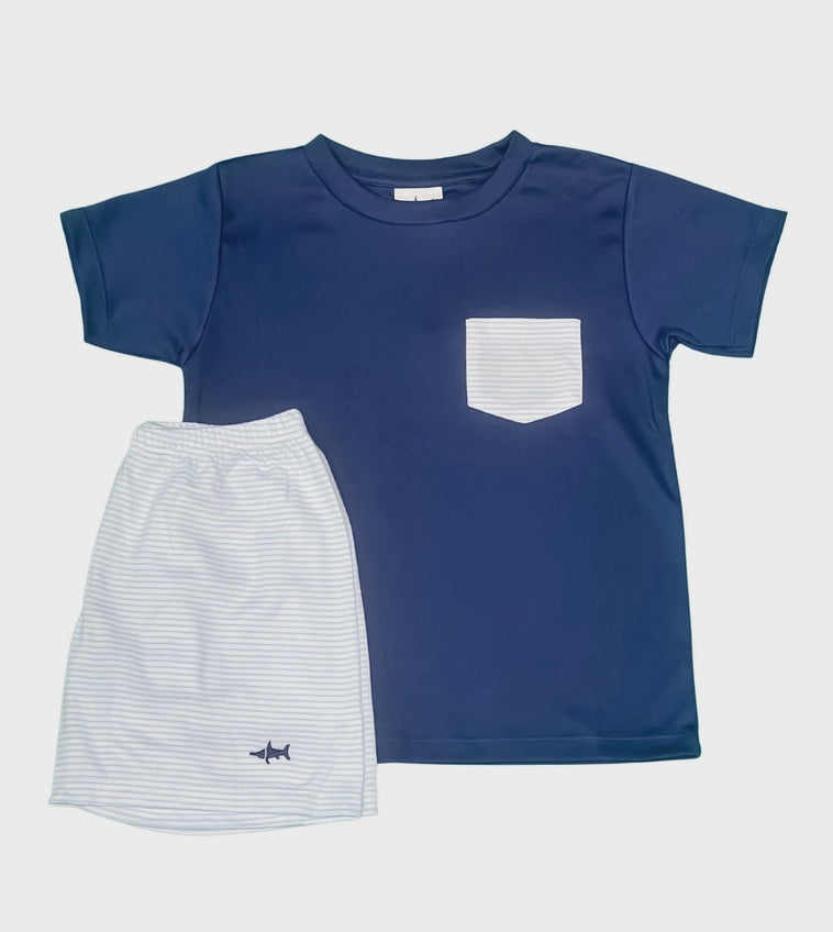 Ssi 2 Piece Short Set Navy/Blue Stripe