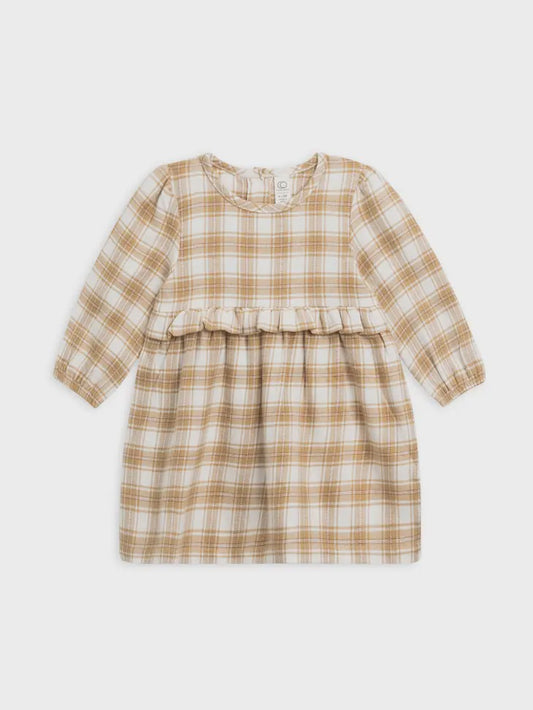 Flannel Ruffle Dress - Latte Plaid