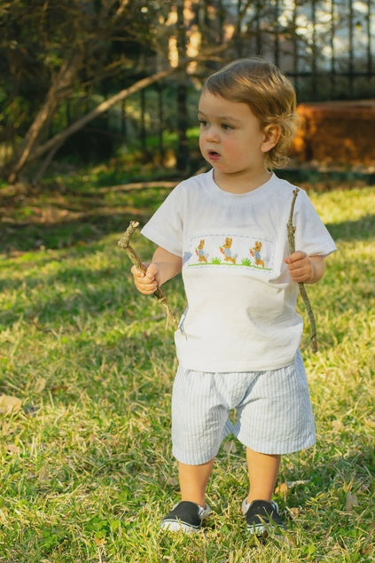 Boys Smocked Easter Bunny Short Set