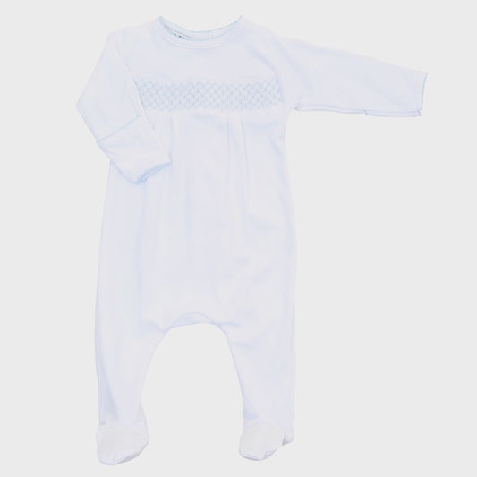 Light Blue Trim Smocked Footie