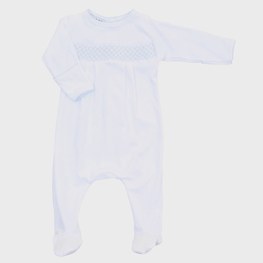 Essentials Light Blue Trim Smocked Footie