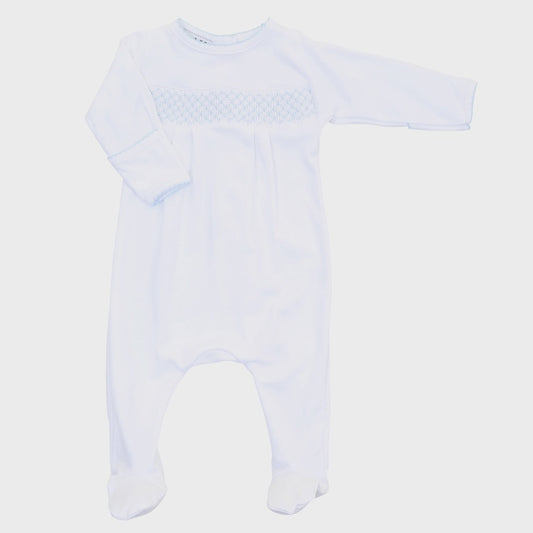 Essentials Light Blue Trim Smocked Footie