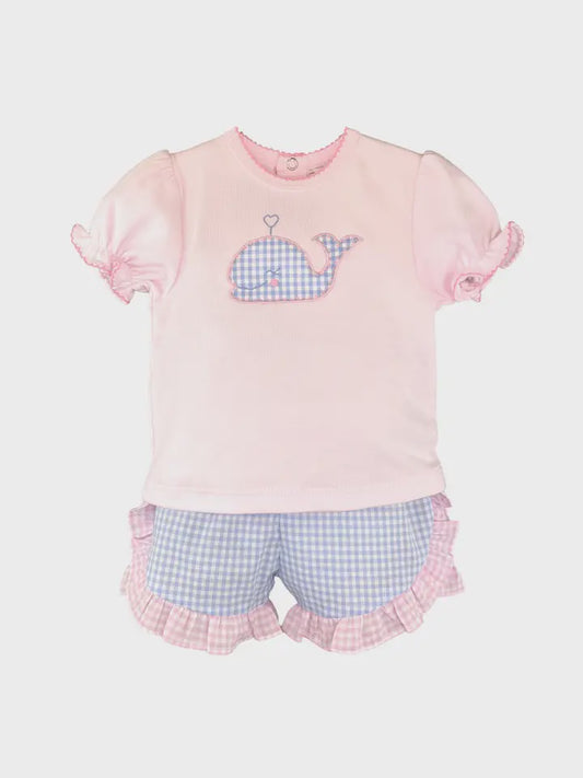 Whale Applique Shirt & Short Set Pink