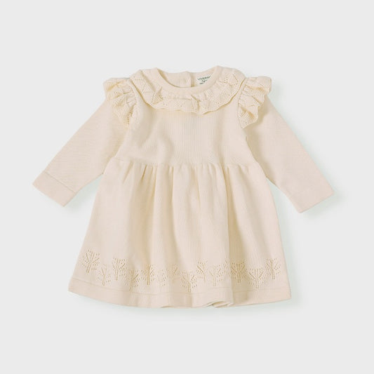 Milan Ruffle Collar Pointelle Knit Baby Sweater Dress