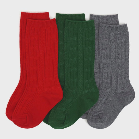 Christmas Cable-Knit Knee High Sock 3-Pack