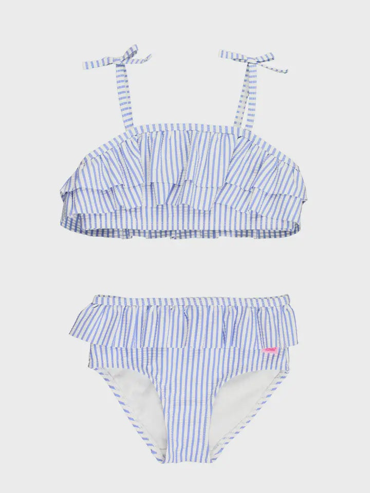 Periwinkle Blue Seersucker Seersucker Bow Ruffle Bikini